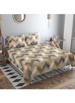 VAS COLLECTIONS VAS COLLECTIONS 220 TC 100 Cotton Kingston Collection Super King Size Bedsheets with 2 King Size Pillow Covers Luxury Soft Sheets 3pcs Set 108x108 inches Beige White  - Image 1