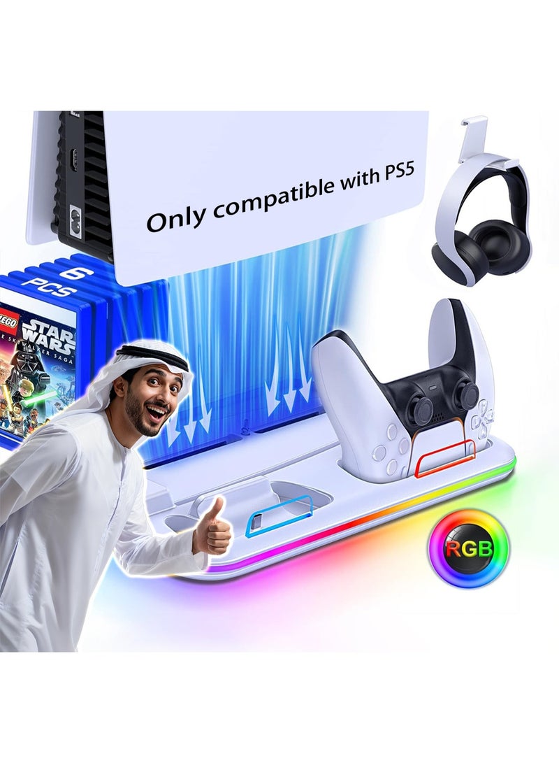 Topleo Controller Charger, LED Cooling Dock for Sony Playstation 5, Console Support Base, Game Stand, Gaming Accessories (White) - Image 1