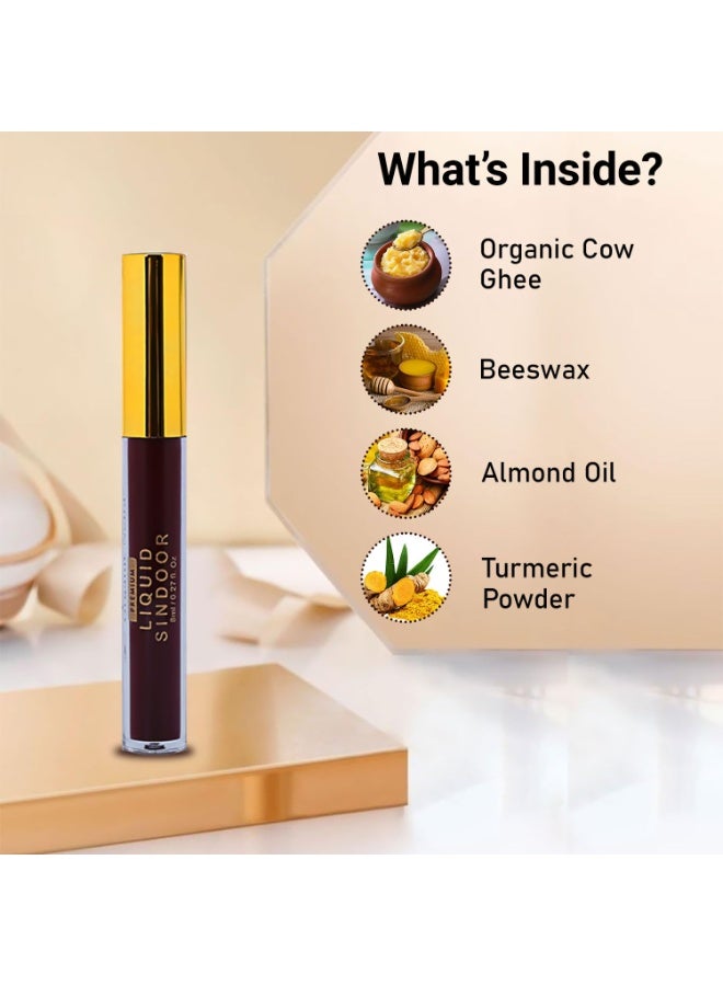 Organic Netra Liquid Sindoor Kumkum Waterproof Long Lasting Smudge Proof Pure and Natural Deep Red Color Enriched with Organic Ingredients 8ml (Maroon) - Image 2