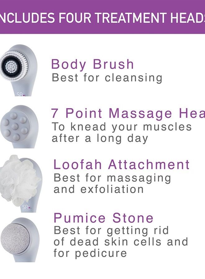 Spa Sciences NERA Shower Body Brush - 4-in-1 Multifunction Treatment - for Improved Exfoliation, Cleansing, Massaging - Includes Body Brush, Loofah, Pumice Stone, Massage Head - All Skin Types - Image 3