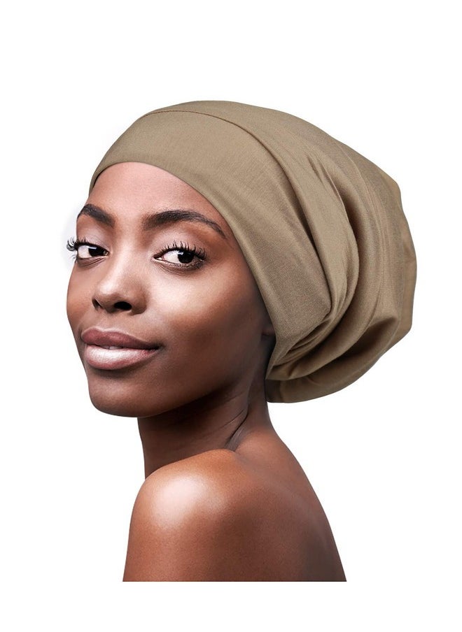 FocusCare - Comfortable Satin Lined Sleep Cap Smooth Fabric Hats For Curly Hair Tiger Stripe Light Brown - Image 1