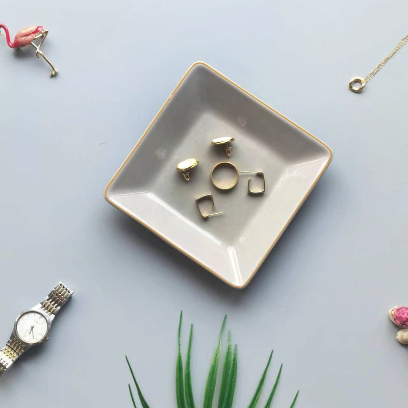 HANKOR Ceramic Jewelry Dish Tray, Decorative Trinket Tray Holder for Ring Earring Key, Gift for Women Girls, 4.7inch, Light Gray - Image 3