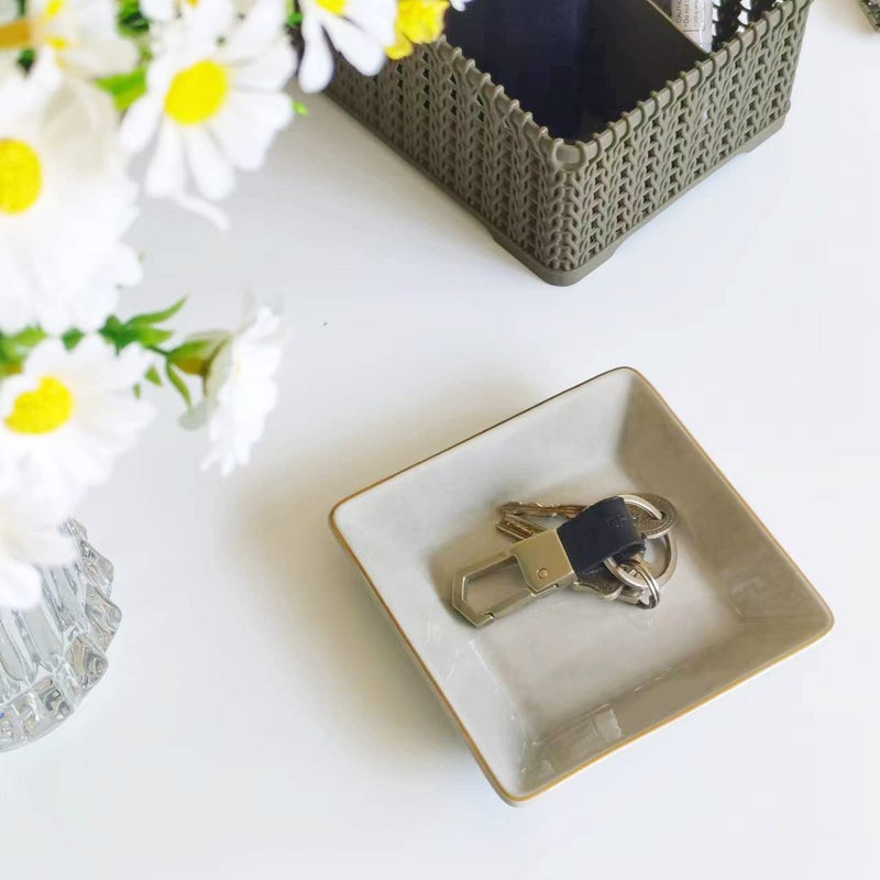 HANKOR Ceramic Jewelry Dish Tray, Decorative Trinket Tray Holder for Ring Earring Key, Gift for Women Girls, 4.7inch, Light Gray - Image 2