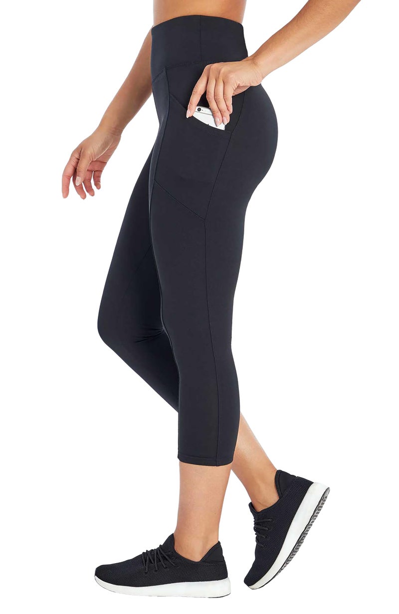 Marika Drew High Waist Tummy Control Mid-Calf Legging, Black, Large - Image 1
