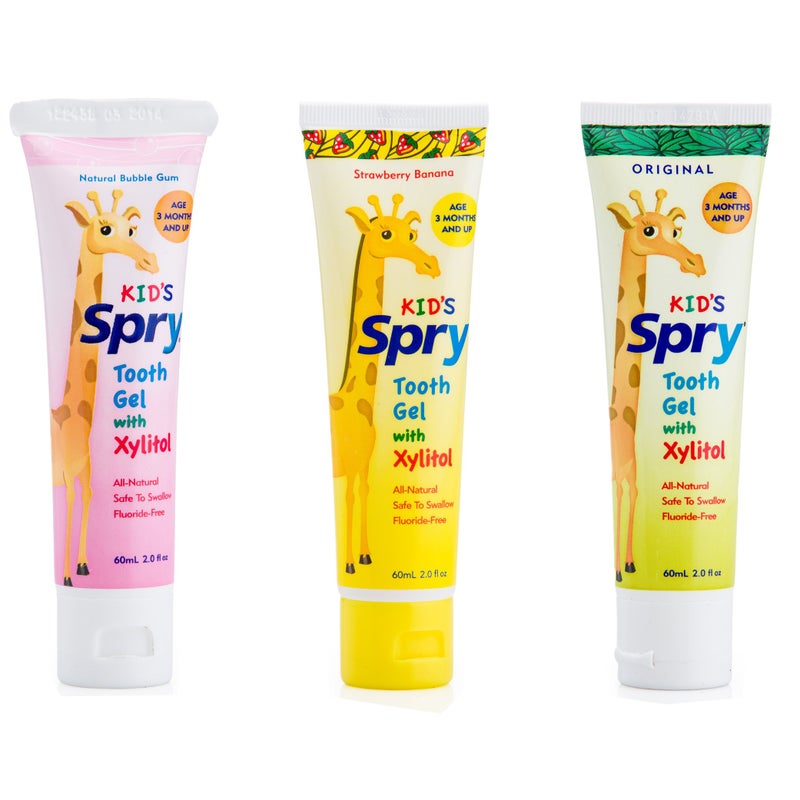 Spry Natural Xylitol Toothpaste for Baby, Toddler, Kids Age 3 Months Up - Fluoride Free Tooth Gel, Support Development of Emerging Teeth, Strawberry Banana, Bubblegum, Original, 2 Fl Oz (Pack of 3) - Image 5
