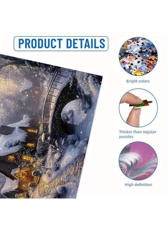 1000 قطعة لغز مشهد الثلج الشتوي للكبار مع كوخ وجسر - Image 5