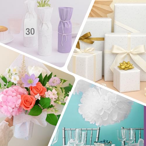 Koogel ورق تزيين كوجيل 120 ورقة، 20x14 بوصة ورق تزيين أبيض لأكياس الهدايا، تغليف لامع لمشاريع عيد الميلاد، حفلات الزفاف، الحرف اليدوية، وزينة المهرجانات - Image 4