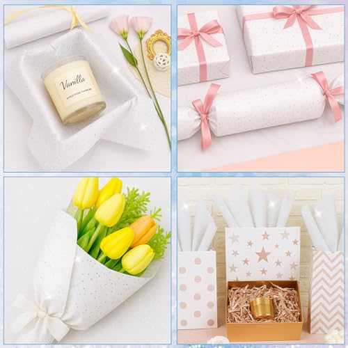 Koogel ورق تزيين كوجيل 120 ورقة، 20x14 بوصة ورق تزيين أبيض لأكياس الهدايا، تغليف لامع لمشاريع عيد الميلاد، حفلات الزفاف، الحرف اليدوية، وزينة المهرجانات - Image 2