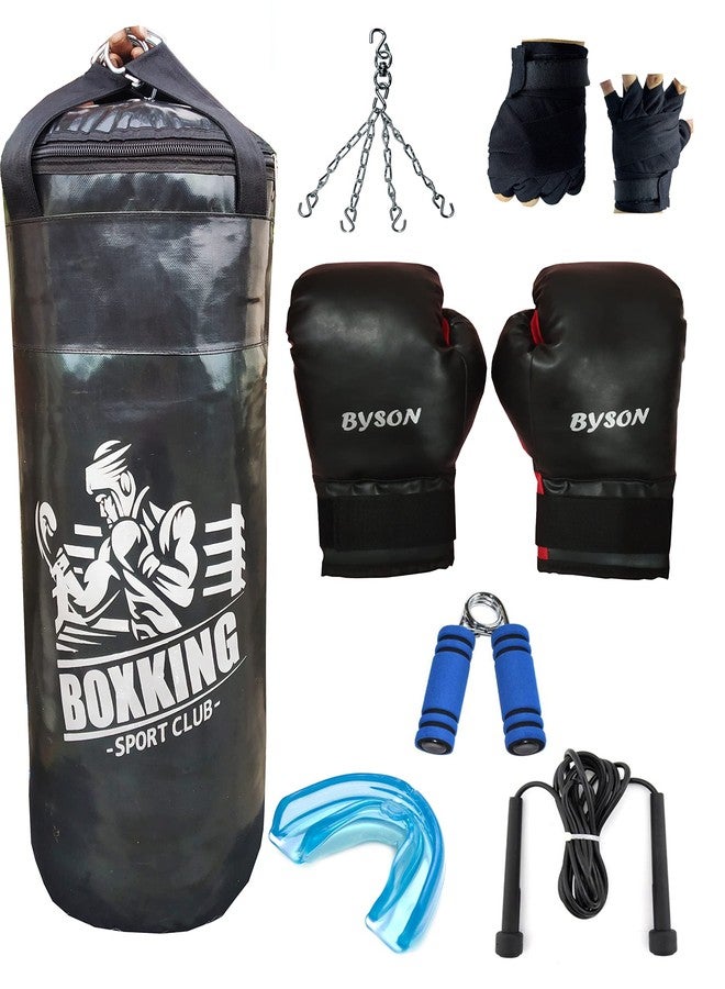 Byson Synthetic Leather Hit Hard Hit Often Boxing Kit Set for Professional Player (36 Inch Punching Heavy Bag, 12 Oz Boxing Gloves, Hand Wrap, Chain, Mouthguard, Skip Rope, Handgrip) - Image 1