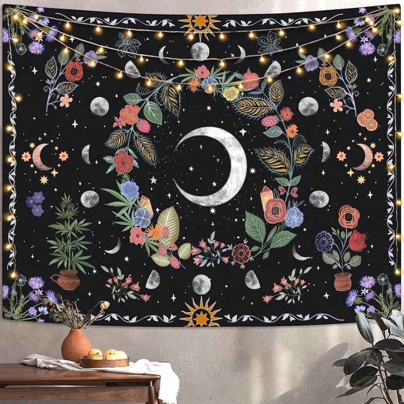 Kanuyee Plant Tapestry Moon Phase Tapestry Wall Hanging Bohemian Mandala Tapestry Aesthetic Bedroom Decor Hippie Room Decor For Bedroom Aesthetic (36"x48") - Image 2