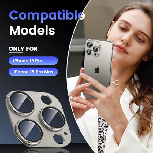 KEKOZE Camera Lens Protector Compatible With iPhone 15 Pro and iPhone 15 Pro Max � Full Coverage 9H Tempered Glass with Metal Plate, HD Clear, Joint Camera Ring Protector - Titanium Grey - Image 2