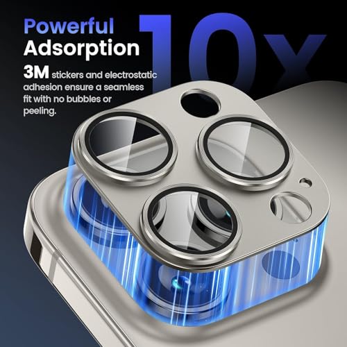 KEKOZE Camera Lens Protector Compatible With iPhone 15 Pro and iPhone 15 Pro Max � Full Coverage 9H Tempered Glass with Metal Plate, HD Clear, Joint Camera Ring Protector - Titanium Grey - Image 5
