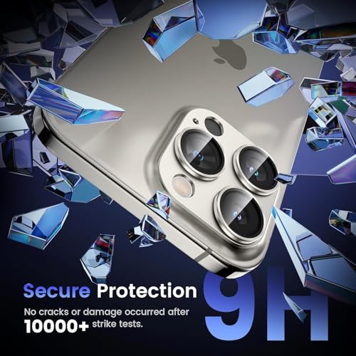 KEKOZE Camera Lens Protector Compatible With iPhone 15 Pro and iPhone 15 Pro Max � Full Coverage 9H Tempered Glass with Metal Plate, HD Clear, Joint Camera Ring Protector - Titanium Grey - Image 3