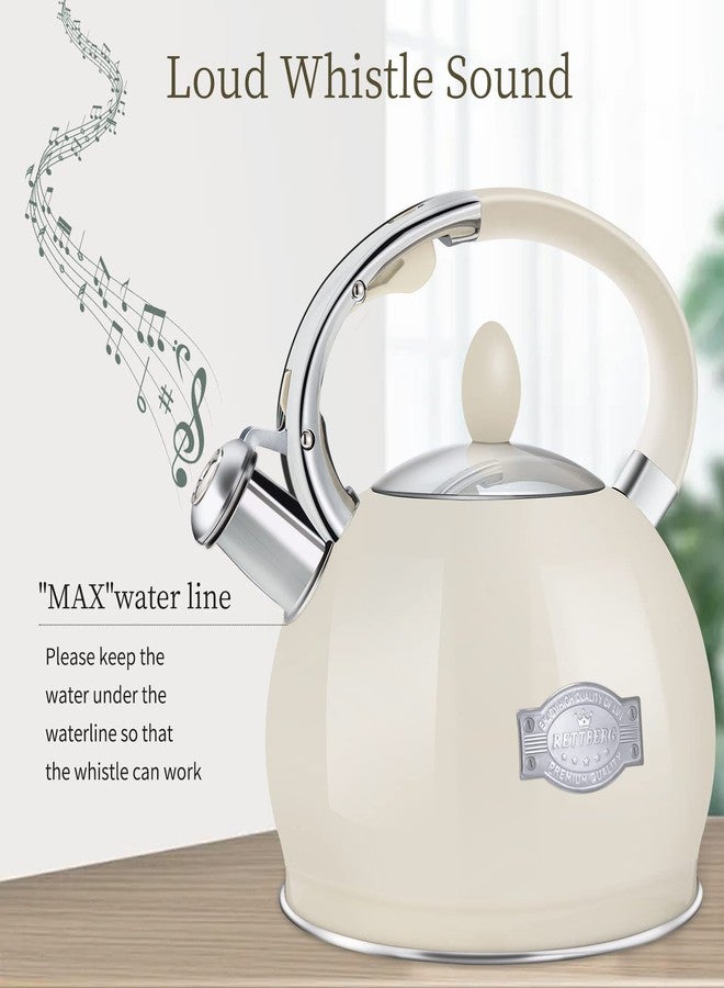 RETTBERG Tea Kettle for Stovetop Induction Whistling Tea Kettles 2.64 Quart Retro Food Grade Stainless Steel Teapots with Cool Touch Handle White - Image 4