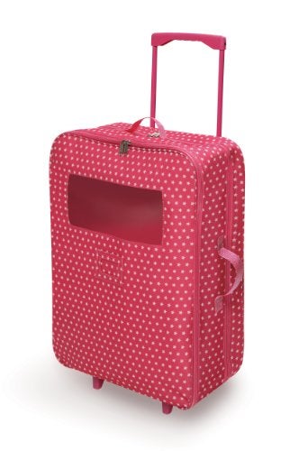Badger Basket Double Trolley Doll Carrier with Two Sleeping Bags and Pillows Perfect for 18Inch Dolls in Pink Star Design - Image 1