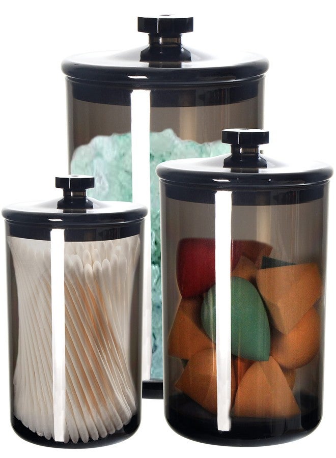 Youngever Black Plastic Apothecary Jars, Qtip Holder, Cotton Swab Holder, Bathroom Vanity Organizer for Cotton Balls, Cotton Pads, Qtips (3 Sets) - Image 1