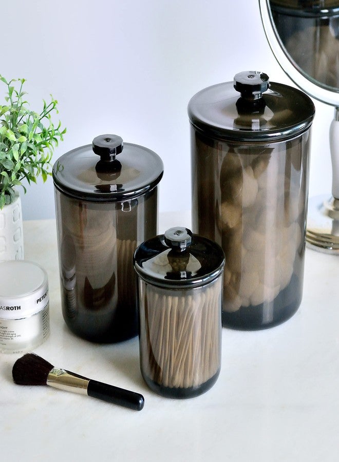 Youngever Black Plastic Apothecary Jars, Qtip Holder, Cotton Swab Holder, Bathroom Vanity Organizer for Cotton Balls, Cotton Pads, Qtips (3 Sets) - Image 3
