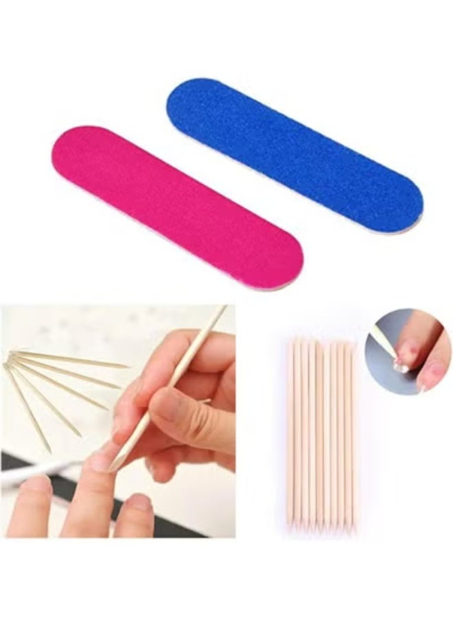 1PC Mini Nail Files Double Sided Nail Buffer for Natural Nails and 1 PC Nail Cuticle Sticks + 2 pcs nail adhesive pads - Image 1