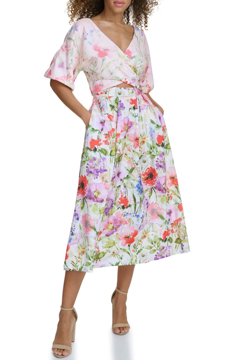 Siena Women's Floral Printed Fit and Flare Dress, Wht/MUL - Image 5