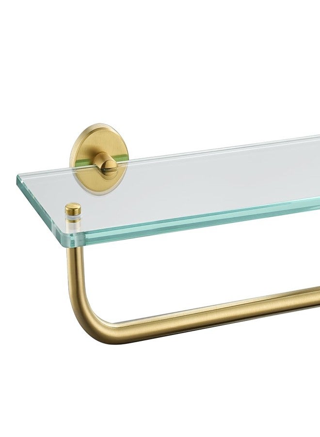JQK Bathroom Glass Shelf, Shelf with 19 Inch Towel Bar Tempered Glass Shower Storage 20 by 5 inches, 304 Stainless Steel Brushed Gold Wall Mount, TGS100L20-BG - Image 1