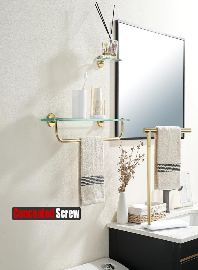 JQK Bathroom Glass Shelf, Shelf with 19 Inch Towel Bar Tempered Glass Shower Storage 20 by 5 inches, 304 Stainless Steel Brushed Gold Wall Mount, TGS100L20-BG - Image 3
