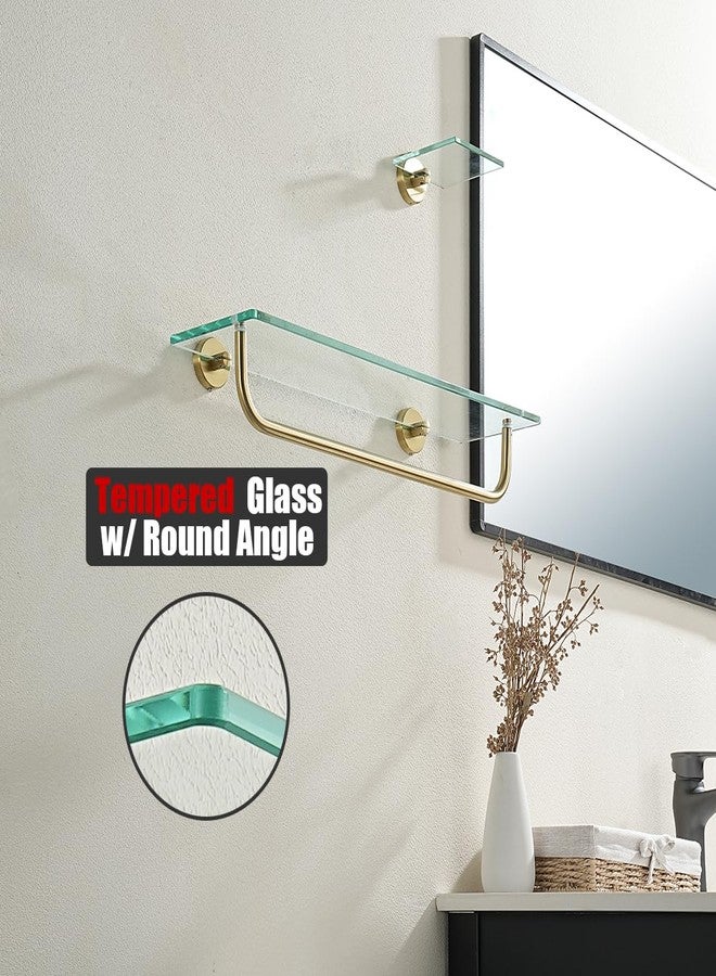 JQK Bathroom Glass Shelf, Shelf with 19 Inch Towel Bar Tempered Glass Shower Storage 20 by 5 inches, 304 Stainless Steel Brushed Gold Wall Mount, TGS100L20-BG - Image 5