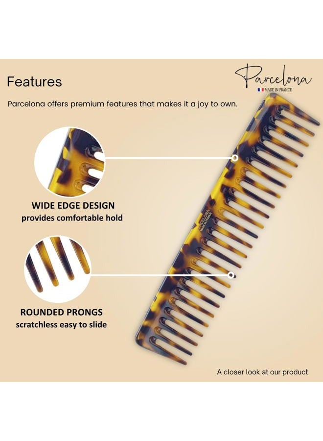 Parcelona French Wide Tooth Rake Volume Tokyo Large 7 1/2" Celluloid No Static Salon Style Hair Detangling Comb - Image 2
