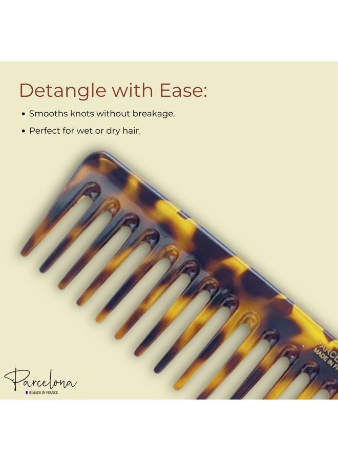 Parcelona French Wide Tooth Rake Volume Tokyo Large 7 1/2" Celluloid No Static Salon Style Hair Detangling Comb - Image 3