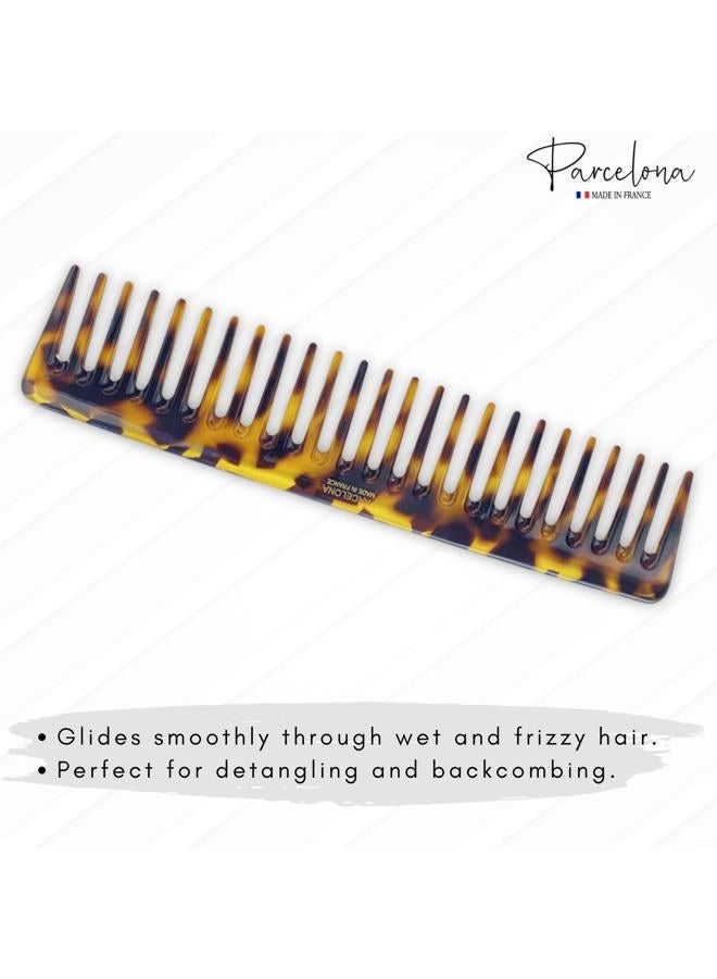 Parcelona French Wide Tooth Rake Volume Tokyo Large 7 1/2" Celluloid No Static Salon Style Hair Detangling Comb - Image 5