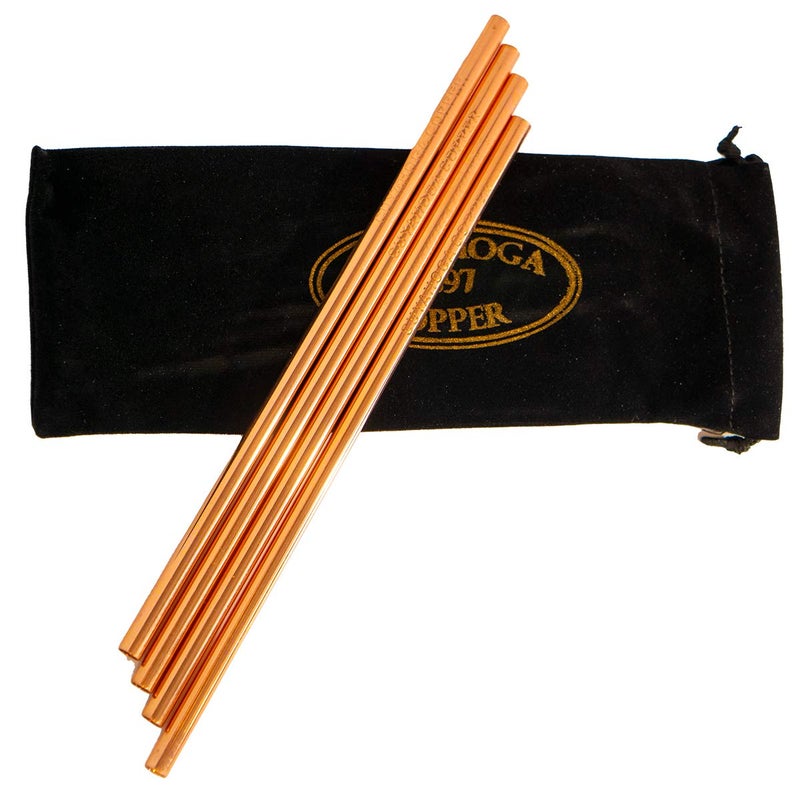 Cuyahoga Copper Cuyahoga Copper Set of 4  Engraved Pure Copper Drinking Straws in Black Velvet Bag with Cleaning Brush Part of the 1897 Collection from