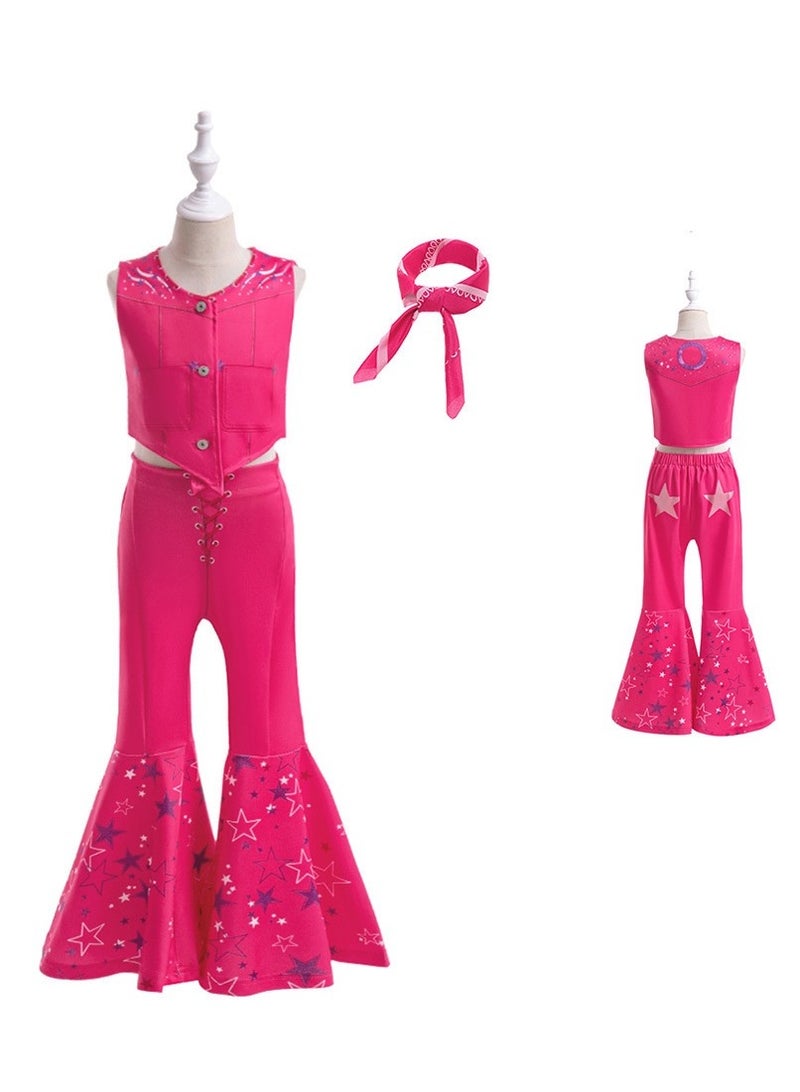 أوروبا والولايات المتحدة دور لعب فيلم باربي وشاح ثلاث مجموعات من الأطفال بلا أكمام الطرف اللباس الطباعة أداء مجموعة الوردي سترة الوردي والسراويل - Image 1