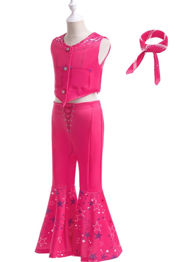 أوروبا والولايات المتحدة دور لعب فيلم باربي وشاح ثلاث مجموعات من الأطفال بلا أكمام الطرف اللباس الطباعة أداء مجموعة الوردي سترة الوردي والسراويل - Image 2