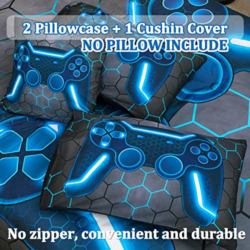 Tasselily Game Console Blue Comforter Set with Sheets, 6 Pcs Bed in A Bag Geometric Lightweight Boys Full Size Bedding Set for Kids Teens - Image 5