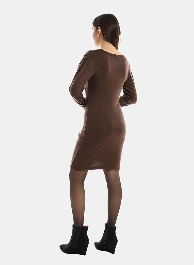 kady Jamila Women Front Gathered V Neck Slip On Dress ,brown-XXL - Image 3