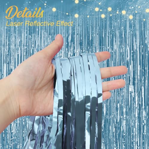 Watch Me Fly 2 Pack Light Blue Fringe Backdrop, 3.2x8.2ft Shining Foil Tinsel Curtains, Birthday Party Decorations Door Streamers for Halloween, Christmas, Wedding, Graduation, Holiday, Theme Events - Image 3