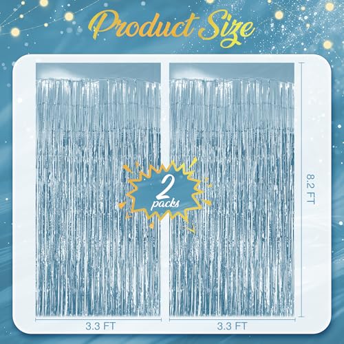 Watch Me Fly 2 Pack Light Blue Fringe Backdrop, 3.2x8.2ft Shining Foil Tinsel Curtains, Birthday Party Decorations Door Streamers for Halloween, Christmas, Wedding, Graduation, Holiday, Theme Events - Image 4