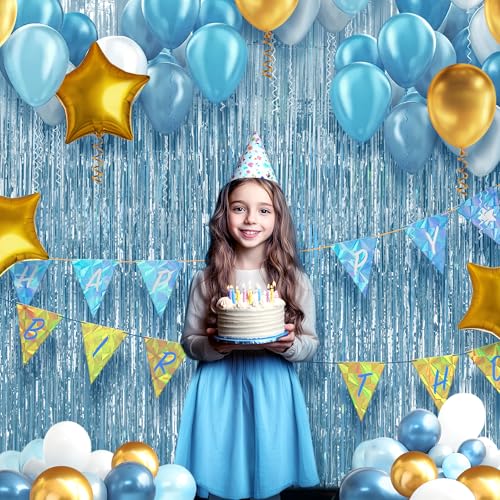 Watch Me Fly 2 Pack Light Blue Fringe Backdrop, 3.2x8.2ft Shining Foil Tinsel Curtains, Birthday Party Decorations Door Streamers for Halloween, Christmas, Wedding, Graduation, Holiday, Theme Events - Image 2