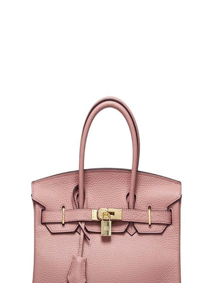Loquat Gold Buckle Leather Handbag Bare Powder  - Image 2