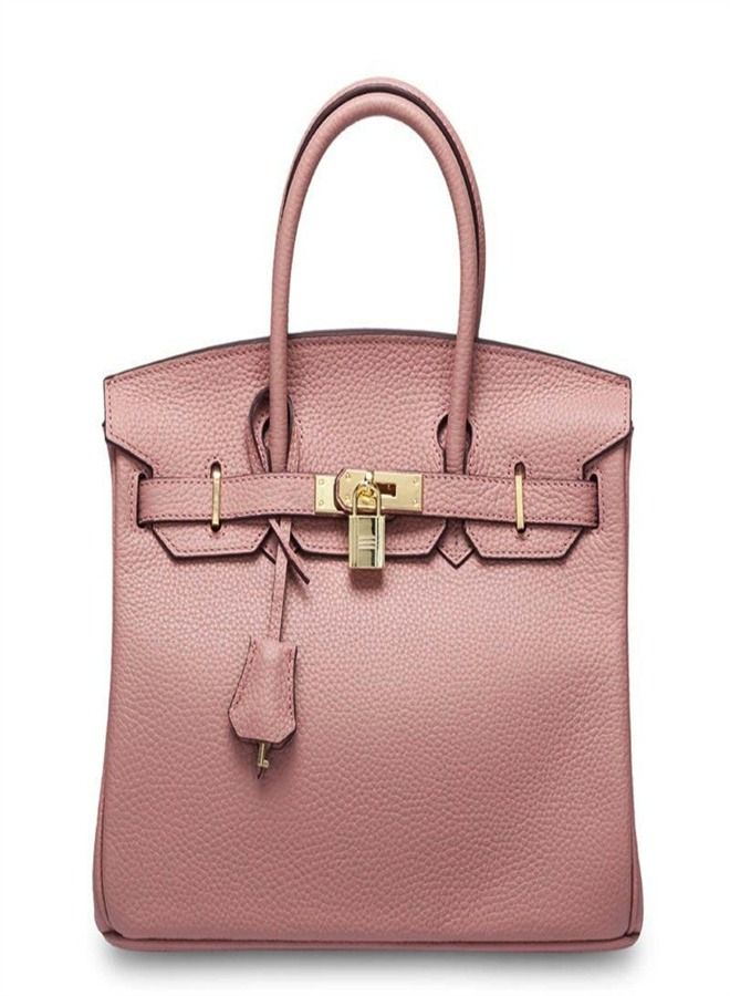 Loquat Gold Buckle Leather Handbag Bare Powder  - Image 1