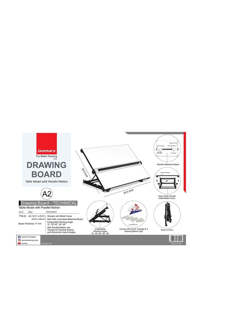 Isomars Drawing Board Table Model Kit Combo with 5 Adjustable Working Angles - A2 Size - 18.5" x 25"(Adjustable-Set of 3) - Image 2