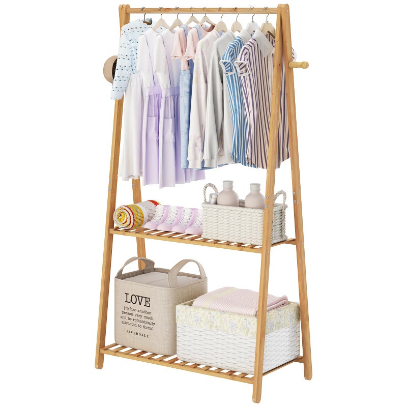 COOGOU Kids Clothing Rack for Hanging ClothesSmall Toddler Clothes Racks Bamboo Wooden Garment Dress Up Storage Costume Rack with Shelves for Laundry DryingShortMiniFloor Standing