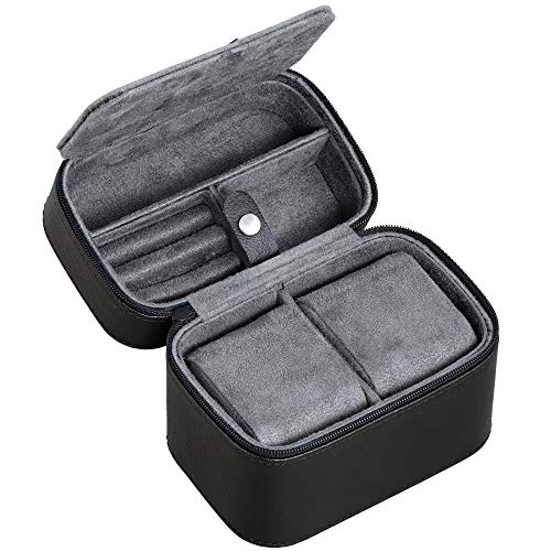 ROTHWELL Gift Set 6 Slot Leather Watch Box and 2 Watch Travel Case - Luxury Case Organizer, Microsuede Liner, Locking Mens Jewelry Watches Holder, Storage Boxes Glass Top (Black/Grey Gift Set) - Image 5