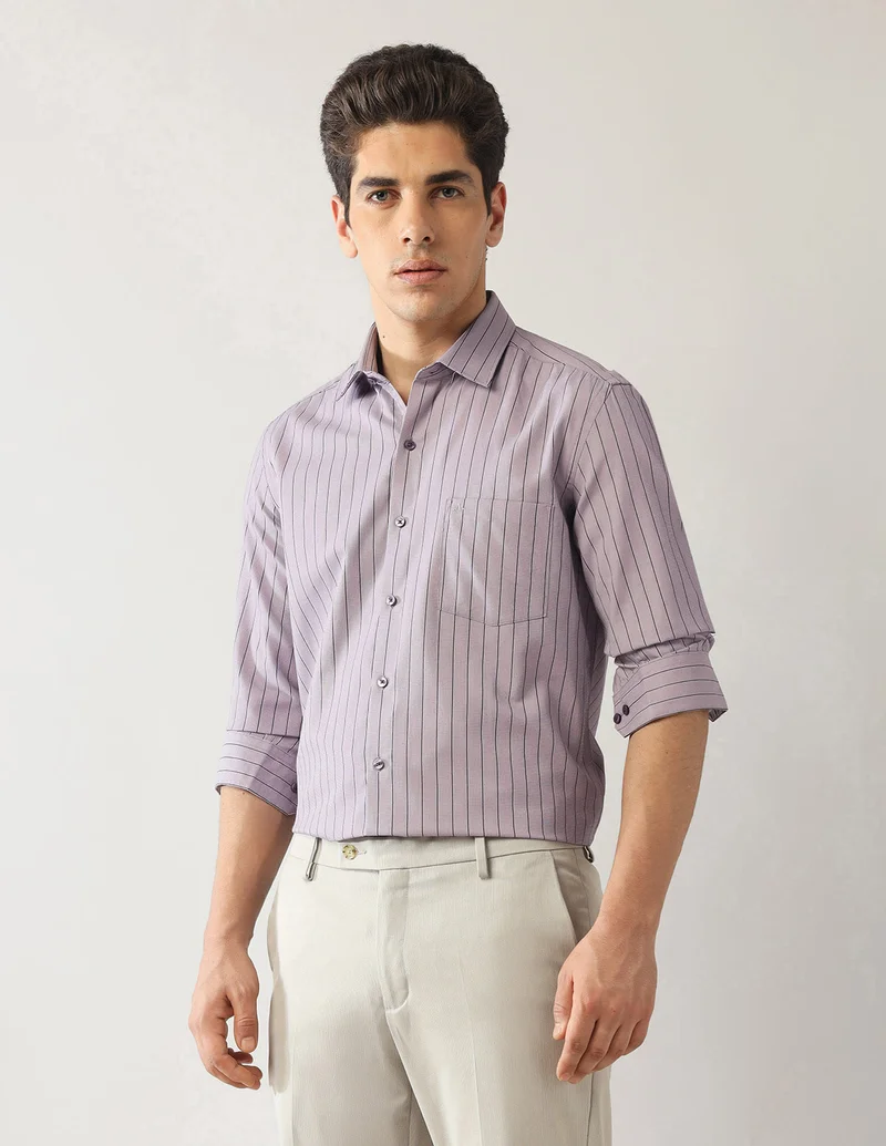 Arrow Dark Purple Vertical Striped Dobby Shirt for Men | Best Price UAE