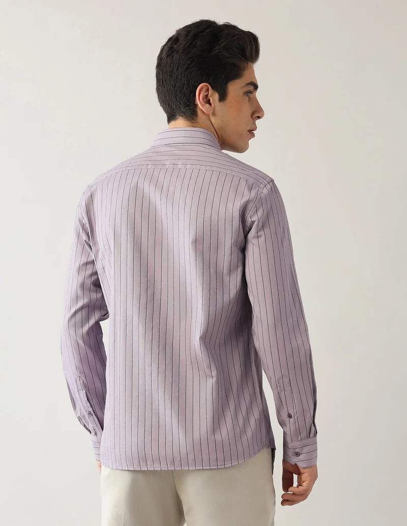 Arrow Dark Purple Vertical Striped Dobby Shirt for Men | Best Price UAE