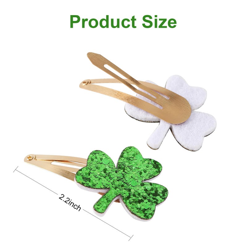 Fancheer 2 Pairs Glitter Green Clover Hair Clips Lucky Shamrock Hairpins Women Girls St. Patrick's Day Hair Accessories - Image 2