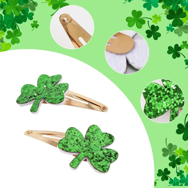 Fancheer 2 Pairs Glitter Green Clover Hair Clips Lucky Shamrock Hairpins Women Girls St. Patrick's Day Hair Accessories - Image 3