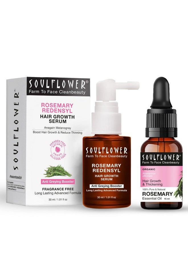 Soulflower - Rosemary Essential Oil 15Ml & Rosemary Redensyl Hair Growth Serum 30Ml With 4% Anagain, 1% Melanogray, Caffeine, Biotin For Hair Growth, Hairfall Control & Healthy Scalp | Pack Of 2 - Image 1