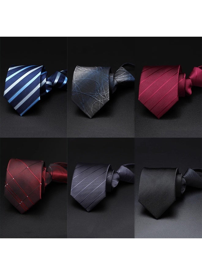 6pcs High Grade Mens Luxury Knotless Zipper Necktie Sets Soft Fabric 1200needles Classic Stripe Daily Business Style Formal Party Essential Gentleman Tie Neck Accessories - Image 1