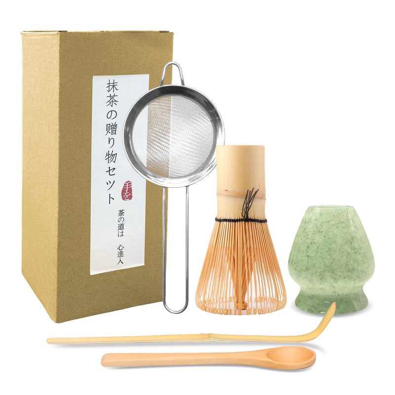 Bowasin Matcha Whisk Set Green 5PCS Matcha Whisk and bowl(Chawan) With Matcha Spoon and sifter Matcha Kit for Ceremony Matcha Tea Set Gift for Matcha Lovers - Image 1