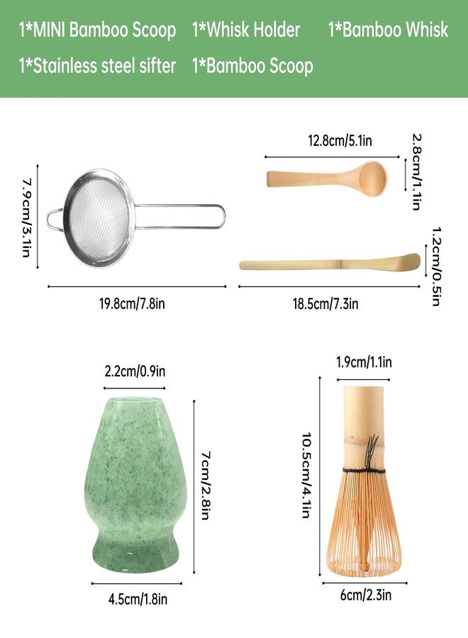 Bowasin Matcha Whisk Set Green 5PCS Matcha Whisk and bowl(Chawan) With Matcha Spoon and sifter Matcha Kit for Ceremony Matcha Tea Set Gift for Matcha Lovers - Image 2